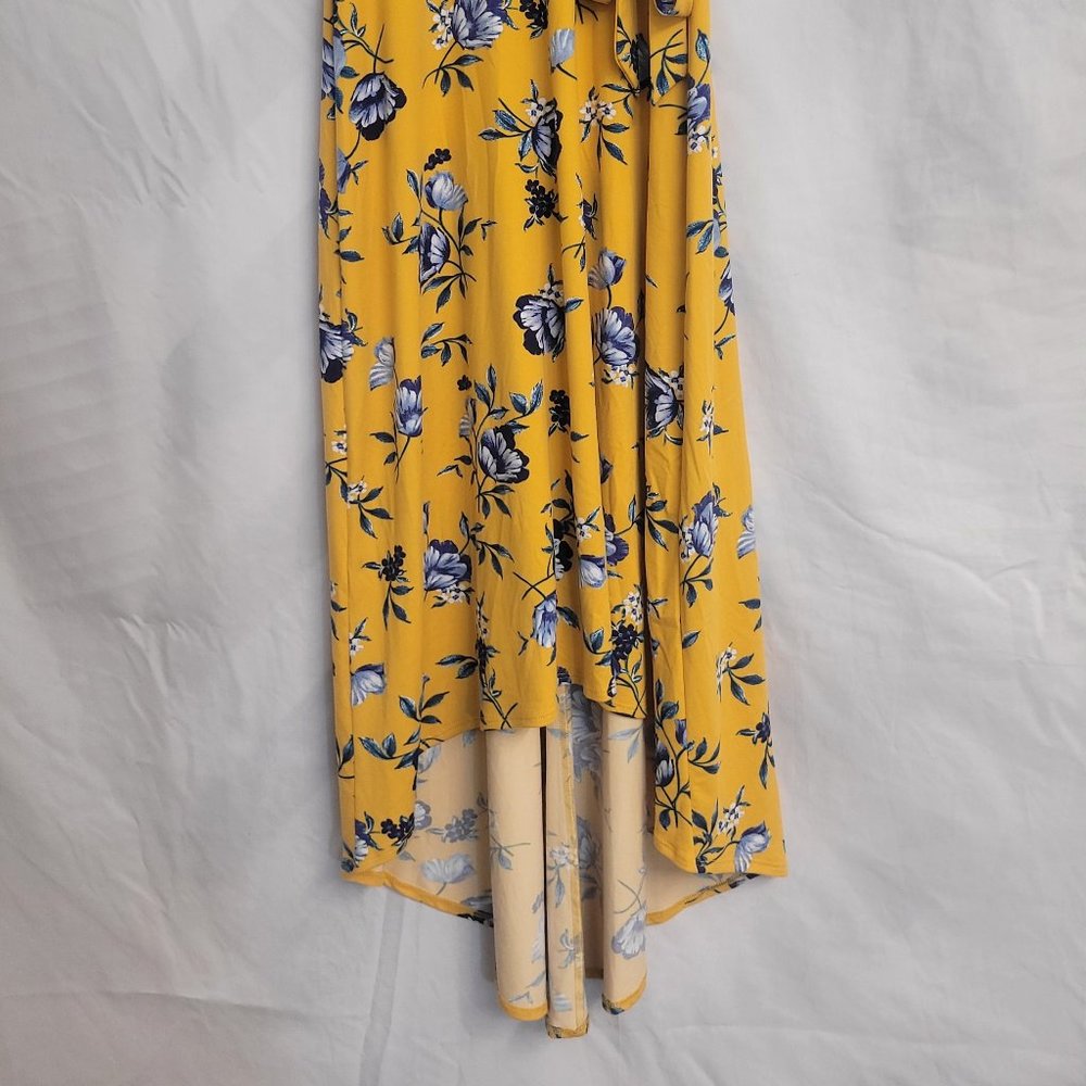 By & By Juniors Floral Yellow and Blue High Low Super Soft Faux Wrap Dress - Picture 4 of 10
